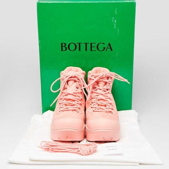 Bottega Veneta Flamingo Pink Technical Fabric/Rubber Puddle Bomber Boots Size - Picture 1 of 5